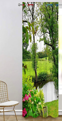 OHD 154 cm (5 ft) Window Polyester Room Darkening Curtain Single Curtain(Green, Floral)