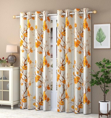 NAVSANG 213 cm (7 ft) Polyester Room Darkening Door Curtain (Pack Of 2)(Floral, Orange)