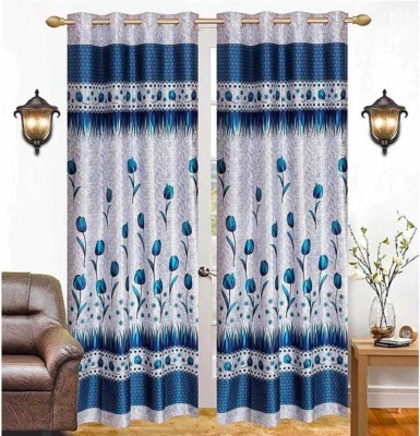 BARBRIQ HOMES 152 cm (5 ft) Polyester Room Darkening Window Curtain (Pack Of 2)(Floral, Blue)