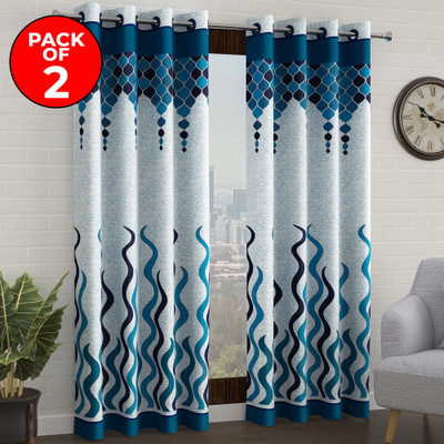 Story@home 215 cm (7 ft) Door Polyester Semi Transparent Curtain (Pack Of 2)(Sky Blue, Blue, Printed)