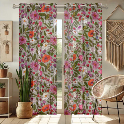 Vargottam 160 cm (5 ft) Window Blends Semi Transparent Curtain (Pack Of 2)(Green & Multicolor, Floral)