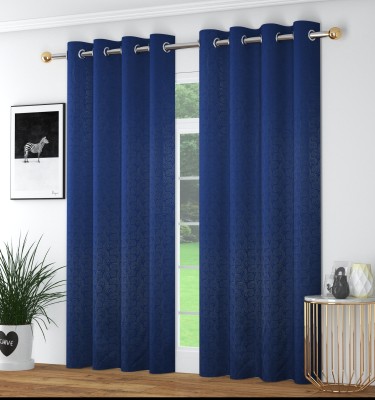 La elite 152 cm (5 ft) Polyester Blackout Window Curtain (Pack Of 2)(Self Design, Navy Blue)