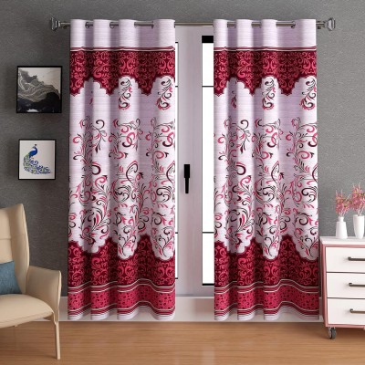 THE LAILA 244 cm (8 ft) Polyester Semi Transparent Long Door Curtain (Pack Of 2)(Floral, Red)