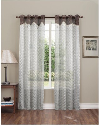 HOMEMAX 152 cm (5 ft) Polyester Semi Transparent Window Curtain (Pack Of 2)(Self Design, White)