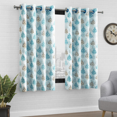Bedspun 152 cm (5 ft) Window Polyester Semi Transparent Curtain (Pack Of 2)(Mustard & Teal, Printed)