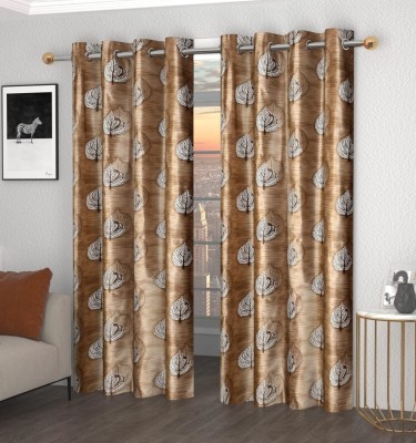 Shanjola Creations 214 cm (7 ft) Polyester Room Darkening Door Curtain (Pack Of 2)(Floral, Brown)
