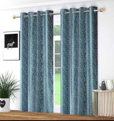 aaho decor 213 cm (7 ft) Door Polyester Room Darkening Curtain (Pack Of 2)(Metallic Blue, Printed)