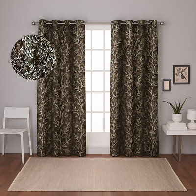 ZARALOOM 215 cm (7 ft) Door Polyester Room Darkening Curtain (Pack Of 2)(Brown, Floral)