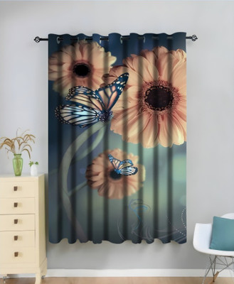 Shivay decor 274 cm (9 ft) Long Door Polyester Room Darkening Curtain Single Curtain(Orange, Floral)