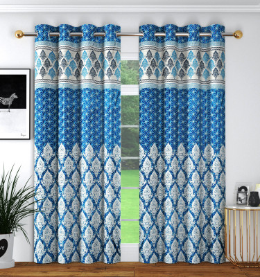 Panipat Textile Hub 213 cm (7 ft) Polyester Semi Transparent Door Curtain (Pack Of 2)(Floral, Diamond Blue)