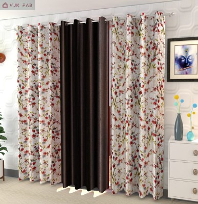 vjk fab 213 cm (7 ft) Polyester Room Darkening Door Curtain (Pack Of 3)(Floral, Coffee)