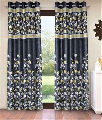Home Sizzler 153 cm (5 ft) Window Polyester Semi Transparent Curtain (Pack Of 2)(Grey, Floral)