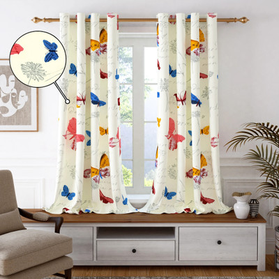 Story@home 152 cm (5 ft) Window Cotton Room Darkening Curtain (Pack Of 2)(White, Blue, Printed)
