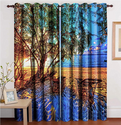 h0use DECoR 214 cm (7 ft) Door Polyester Blackout Curtain (Pack Of 2)(Multicolor, Printed)