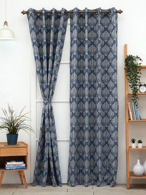 Ariana 274 cm (9 ft) Polyester Semi Transparent Long Door Curtain Single Curtain(Geometric, Blue)