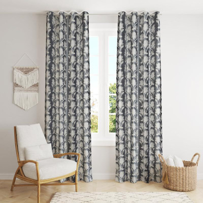 CURTINAID 274.32 cm (9 ft) Long Door Polyester Semi Transparent Curtain (Pack Of 2)(Grey, Floral)