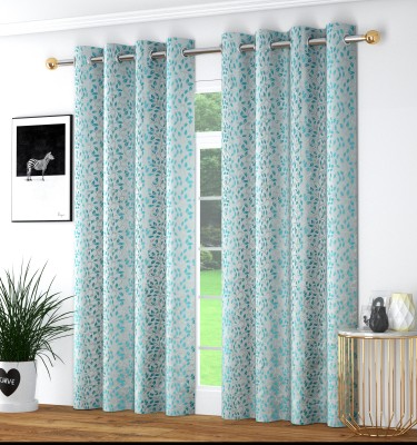 Fashion Throw 270 cm (9 ft) Jacquard Room Darkening Long Door Curtain (Pack Of 2)(Floral, Turquoise)