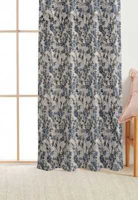 RED RIBBON DECOR 274.32 cm (9 ft) Polyester Room Darkening Long Door Curtain (Pack Of 4)(Floral, Grey)