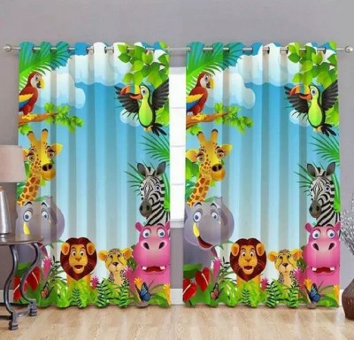 Ad Nx 214 cm (7 ft) Polyester Room Darkening Door Curtain (Pack Of 2)(Animal, Green)