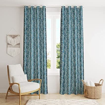 ilikashades 215 cm (7 ft) Door Polyester Room Darkening Curtain (Pack Of 2)(Blue, Floral)