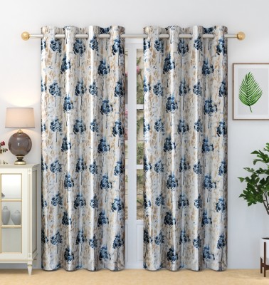 Stella Creations 214 cm (7 ft) Polyester Room Darkening Door Curtain (Pack Of 2)(Printed, Aqua)