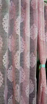 Harnay 214 cm (7 ft) Polyester, Net Transparent Door Curtain (Pack Of 2)(Floral, Pink Color)