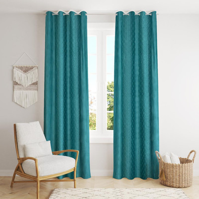 VIRIDIAN DECOR 152 cm (5 ft) Window Velvet Room Darkening Curtain (Pack Of 2)(Aqua, Solid)