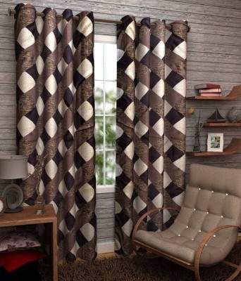 SAI FAB 270 cm (9 ft) Polyester Semi Transparent Long Door Curtain (Pack Of 2)(Printed, Brown)