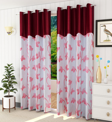 Galaxy Drape 274 cm (9 ft) Long Door Polyester Semi Transparent Curtain (Pack Of 2)(Maroon, Self Design)