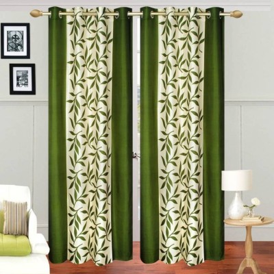Domesfab 213 cm (7 ft) Polyester Semi Transparent Door Curtain (Pack Of 2)(Printed, Green)