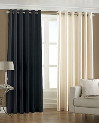 Cordweave 153 cm (5 ft) Window Polyester Semi Transparent Curtain Single Curtain(1 Black & 1 Cream, Plain)