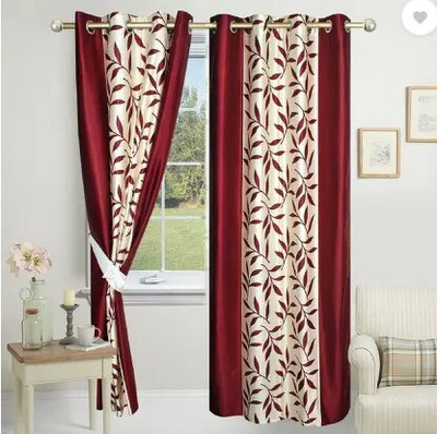 subhani 213.36 cm (7 ft) Window Polyester Room Darkening Curtain (Pack Of 2)(Maroon, Printed)