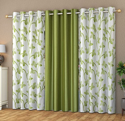GEET TRADER 182 cm (6 ft) Polyester Room Darkening Shower Curtain (Pack Of 3)(Printed, Green)