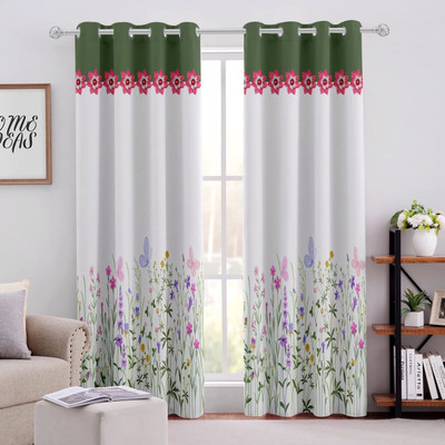 RootsCurtains 152.4 cm (5 ft) Window Polycotton Room Darkening Curtain Single Curtain(Green, Floral)