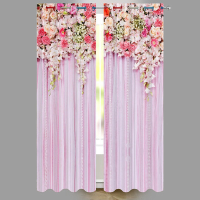 V21 274 cm (9 ft) Long Door Polyester Room Darkening Curtain (Pack Of 2)(Pink, Floral)