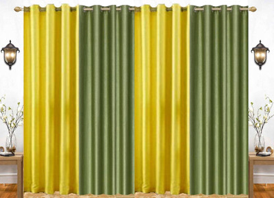 India Furnish 274 cm (9 ft) Long Door Polyester Room Darkening Curtain (Pack Of 4)(Green & Yellow, Plain, Solid)