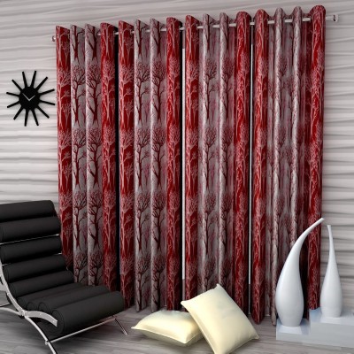 Meagle 213.36 cm (7 ft) Polyester Semi Transparent Door Curtain (Pack Of 4)(Printed, Red)