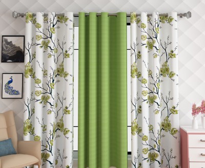 Lunar Days 274.32 cm (9 ft) Polyester Semi Transparent Long Door Curtain (Pack Of 3)(Floral, Green)
