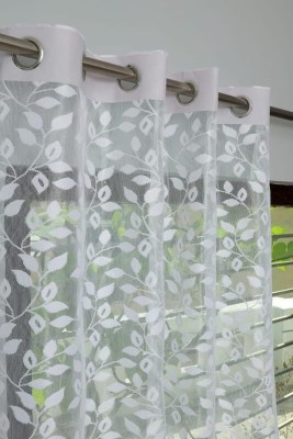 PICTAS 155 cm (5 ft) Net Semi Transparent Window Curtain (Pack Of 2)(Floral, White)