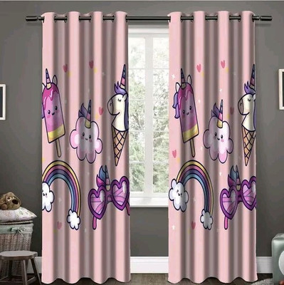 7 Star 154 cm (5 ft) Polyester Room Darkening Window Curtain Single Curtain(Floral, Pink)