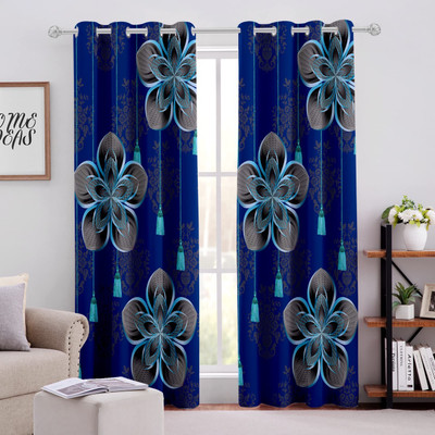 CURTAINRY 152.4 cm (5 ft) Window Polycotton Room Darkening Curtain Single Curtain(Blue, Printed)