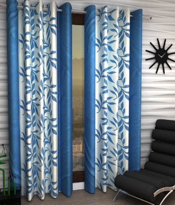 N2C Home 213 cm (7 ft) Polyester Semi Transparent Door Curtain (Pack Of 2)(Floral, Aqua)