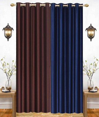 India Furnish 153 cm (5 ft) Window Polyester Room Darkening Curtain (Pack Of 2)(Blue & Brown, Plain, Solid)