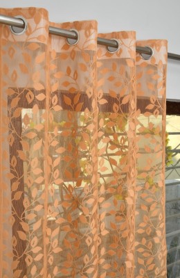 HHF DECOR 213 cm (7 ft) Net Transparent Door Curtain Single Curtain(Floral, Chiku Color)
