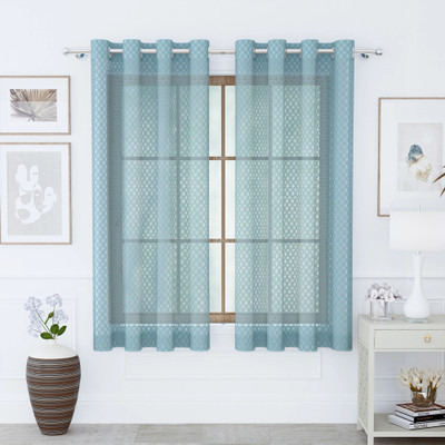 Story@home 152 cm (5 ft) Window Polyester Semi Transparent Curtain (Pack Of 2)(Bluish Grey, Printed)