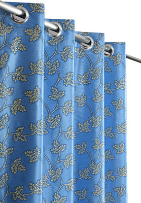 HOMETRESSA 275 cm (9 ft) Long Door Polyester Semi Transparent Curtain Single Curtain(Blue, Printed)
