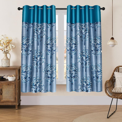 DARSHANAM WORLD 152 cm (5 ft) Window Polyester Semi Transparent Curtain (Pack Of 2)(Blue, Printed)