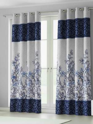 Home Sizzler 153 cm (5 ft) Window Polyester Semi Transparent Curtain (Pack Of 2)(Blue, Printed)