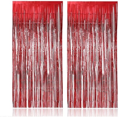 SaleXgrowth 10 cm (0 ft) Silk Room Darkening Long Door Curtain (Pack Of 2)(Plain, Red)