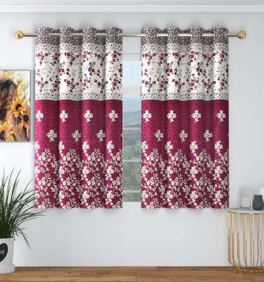 Panipat Textile Hub 153 cm (5 ft) Polyester Room Darkening Window Curtain (Pack Of 2)(Floral, SMF Wine)